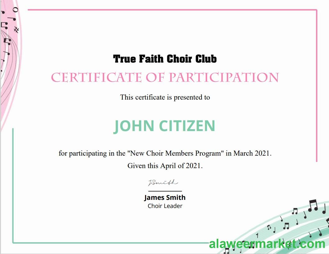 USA Choir Certificate of Participation